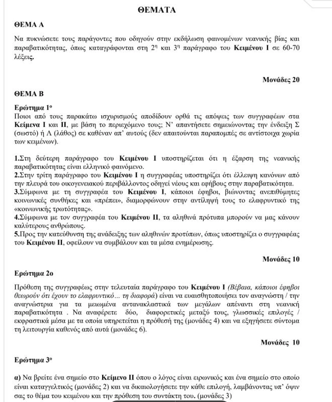 Θέματα Πανελληνίων στο μάθημα Νεοελληνική Γλώσσα και Λογοτεχνία