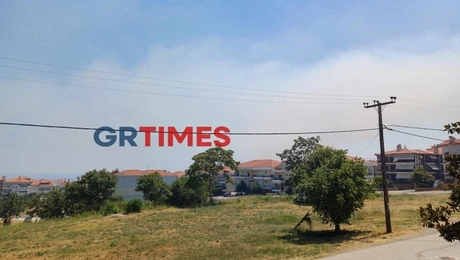 Ορατος ο καπνος απο φωτια στην Πλακα Λιτοχωρου στην Πιερια