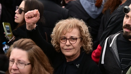 Η Μάγδα Φύσσα στο συλλαλητήριο για τα Τέμπη